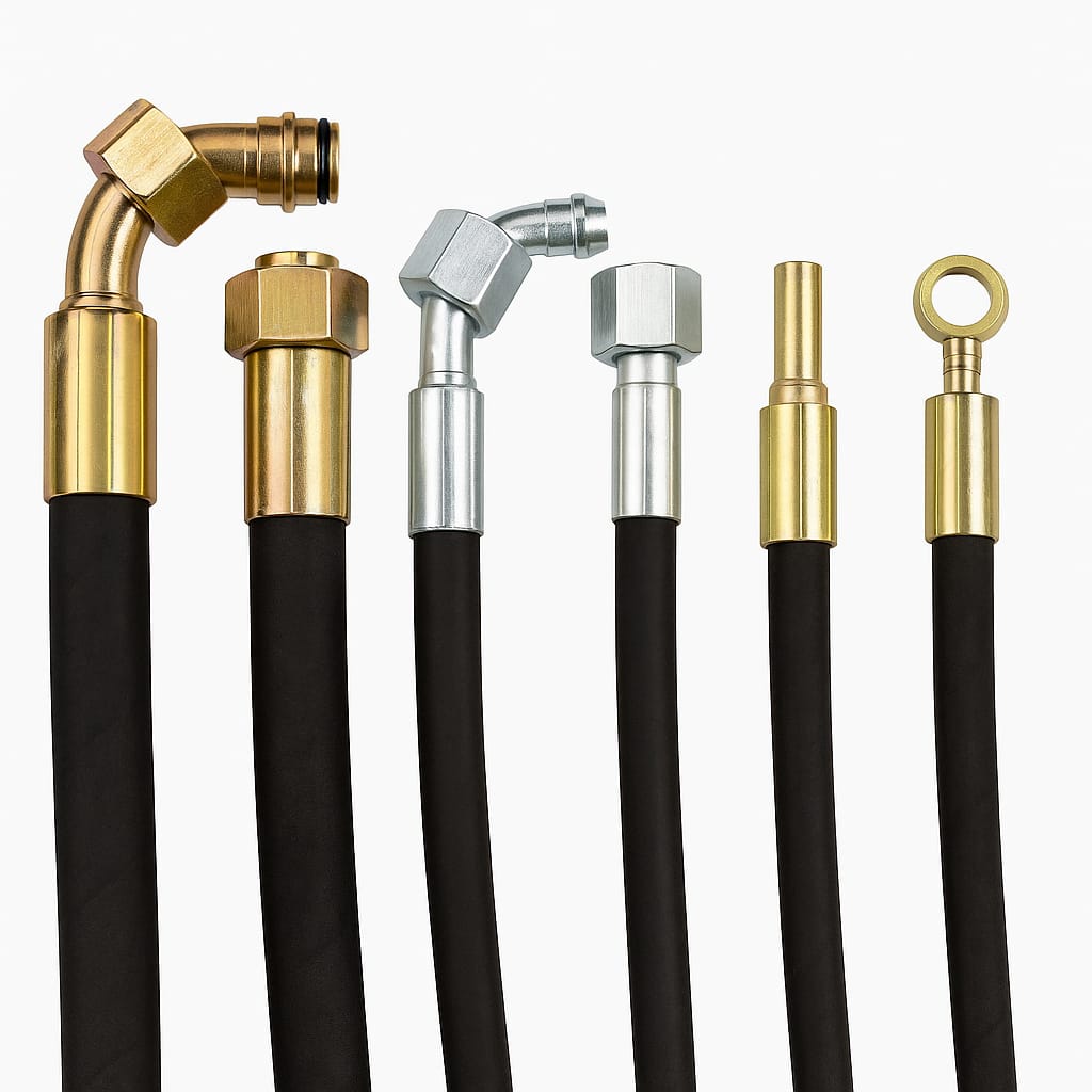 Hydraulic hose end fittings in various configurations