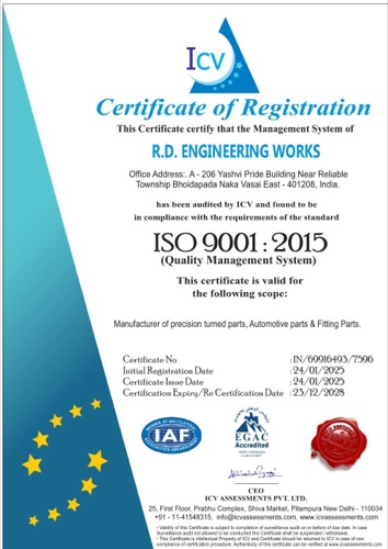 ISO 9001:2015 Certificate of Registration for R.D. Engineering Works